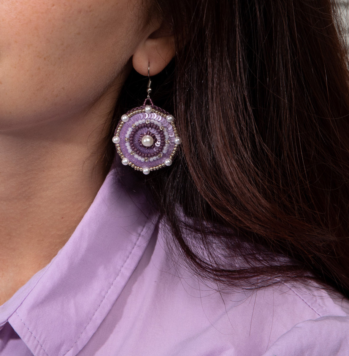 Klart Violet Earrings Ornament - Seed Bead Embroidery Kit - TimeToCraft