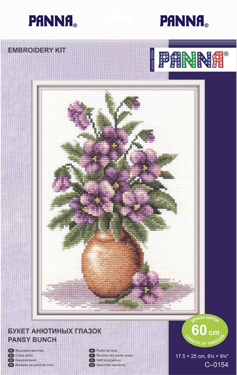 Panna counted cross stitch kit "Pansy Bunch" - TimeToCraft