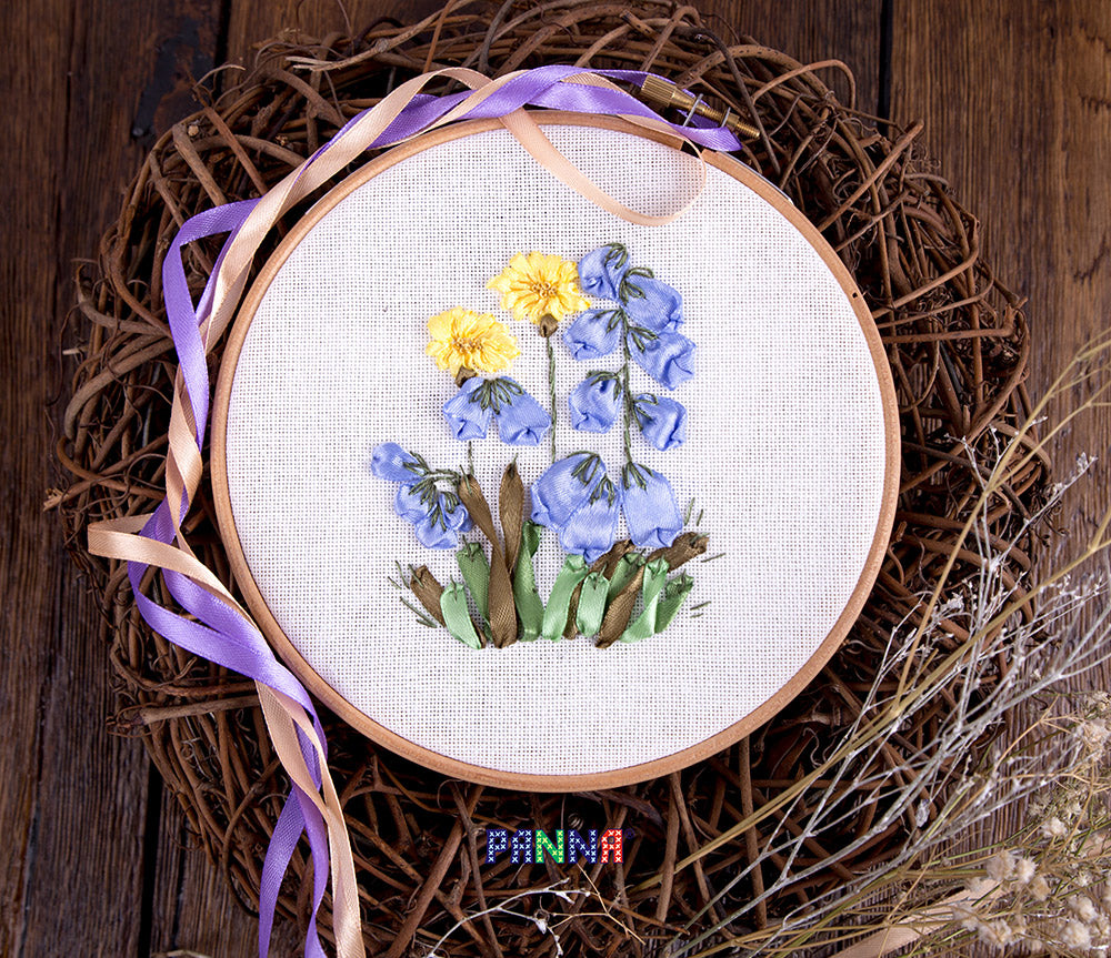 PANNA Ribbon Embroidery Kit Bluebells and dandelions - TimeToCraft