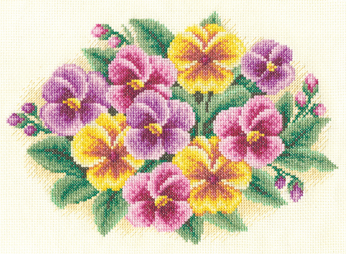 Panna counted cross stitch kit "Charming Pansies" - TimeToCraft