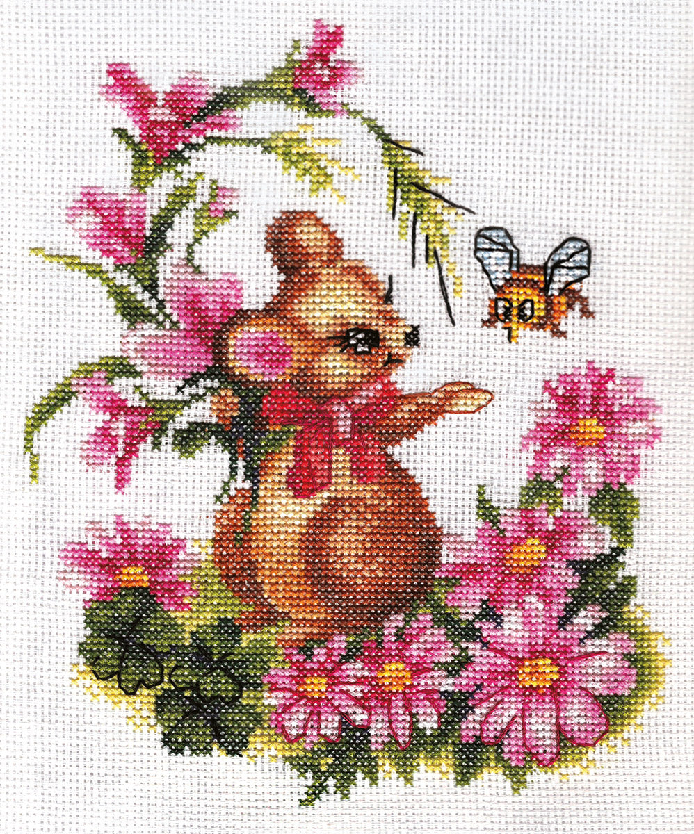 Mouse with Flowers Cross Stitch Kit, code D-0276 Panna - TimeToCraft
