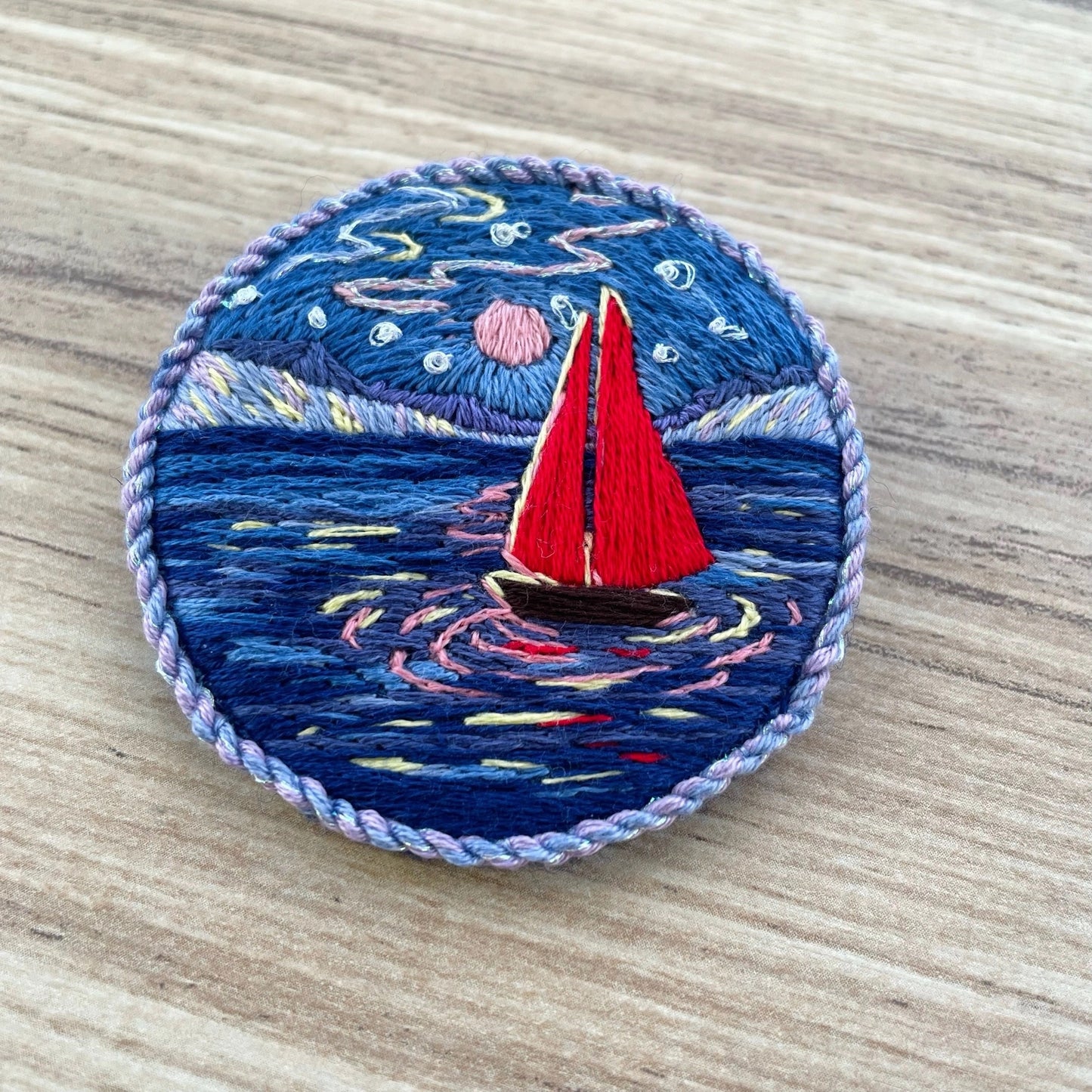 Embroidery Kit Sailboat Under the Moon Brooch JK-2207 - TimeToCraft