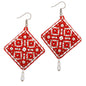 Square Earrings. Red Ornament Bead Embroidery Kit - TimeToCraft