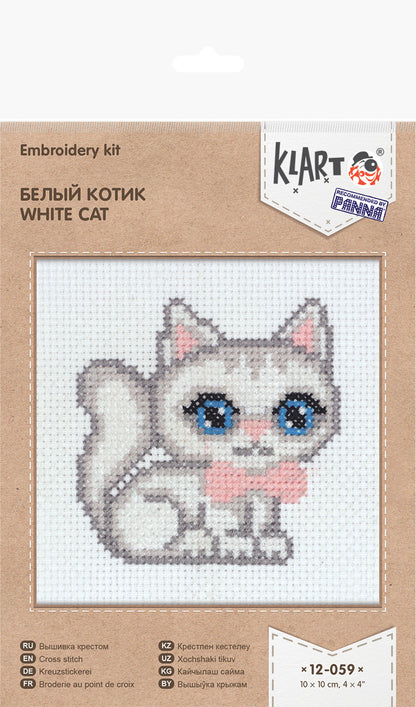 Embroidery kit Klart "White Cat" - TimeToCraft