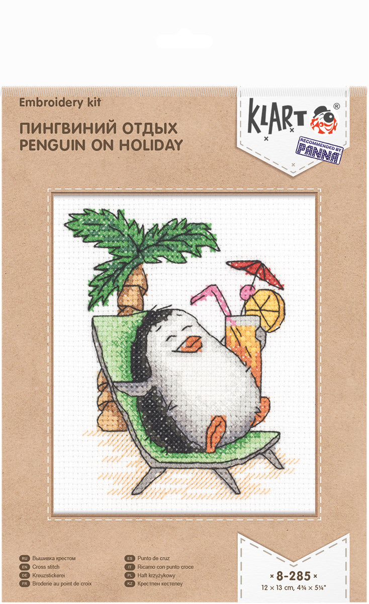 Klart counted cross stitch kit "Penguin on Holiday" - TimeToCraft