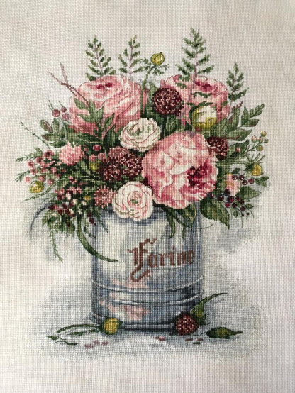 Counted Cross Stitch Kit - Watercolor Bouquet - TimeToCraft